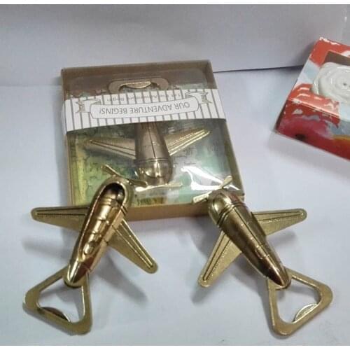 60pcs/lot zinc alloy bronze airplane beer bottle opener favors and gifts for wedding home restaurant party decoration supplies