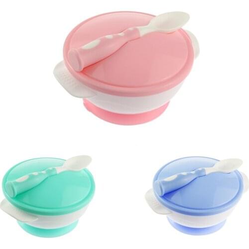 Baby Tableware Safety Silicone Children Feeding Bowl Set Suction Cup Non-Slip Kids Training Dishes Anti-hot Utensils+Spoon