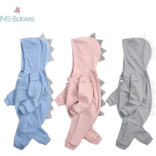 Baby Dinosaur Jumpsuit With Hooded For Boys 2021 Spring Cotton Newborn Clothes 0-24m Long Sleeve Autumn Rompers Toddler Costume