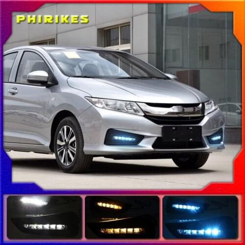 2PCS 12V DRL For Honda City 2015 2016 2017 With Yellow Color Turning Signal Lamp Day Light LED Daytime Running Light