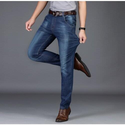 High Quality Men Business Classic Jeans Homme Pantalones Hombre Soft Elastic Blue Denim Overalls Mens Pants