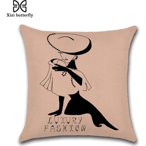 Retro Elegant Woman Pillowcase Cotton Linen Cushion Cover Home Decor Throw Pillow Cover Sofa Car Pillow Case 45x45cm llama