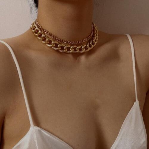 European and American girls hip-hop street exaggerated chain punk style necklace metal style thick chain double layer necklace