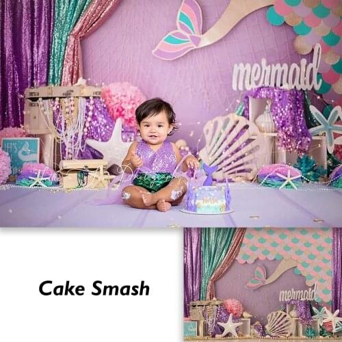 Purple Mermaid Birthday Backdrop Girls Newborn Kids Baby Shower Background for Photo Studio Under the sea cake smash photo booth