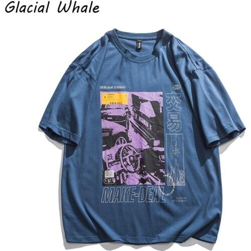 GlacialWhale T-shirts Men 2021 Summer Tops Graphic T Shirts Hip Hop Japanese Streetwear Harajuku Blue Oversized T Shirt For Men