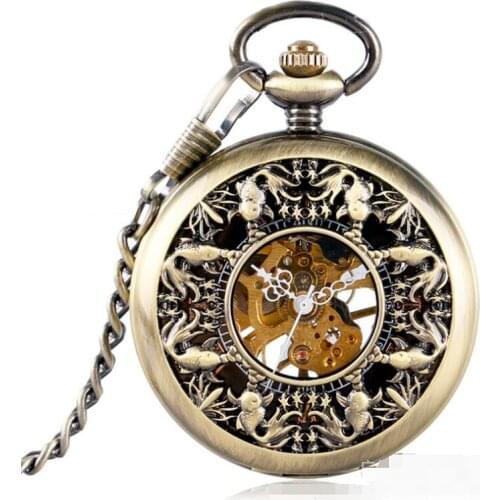 Hot Sell Bronze Eight Fish Flip Mechanical Pocket Watch Black Roman Dial Christmas Gift Watch 10pcs/lot Wholesale
