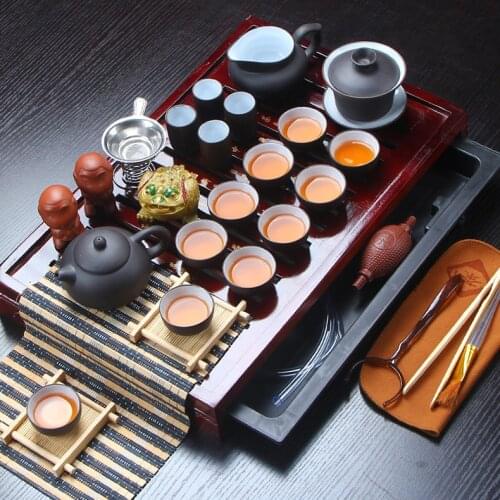 Hot Sale Yixing Ceramic Kung Fu Tea Set Solid Wood Tea Tray Teapot 27-piece Tea Suit Chinese Tea Ceremony