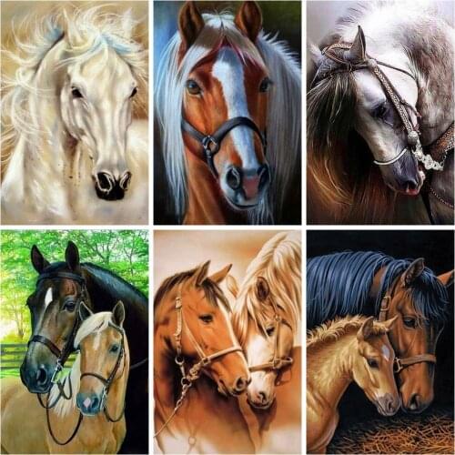 Huacan 5D Full Diamond Embroidery Horse Diamond Art Painting Kits Animals Mosaic Cross Stitch Beaded Pictures Home Decor