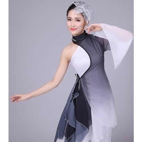 Chinese folk dance costume clothing hanfu ancient fan dance traditional Chinese dance costumes Stage dance wear DD1874