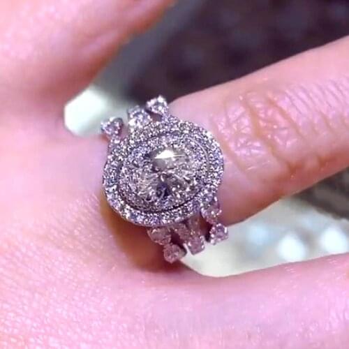 Huitan Novel Design Bridal Sets Rings for Women Oval Cubic Zirconia Bling Wedding Trends Eternity Jewelry Fashion Paired Rings