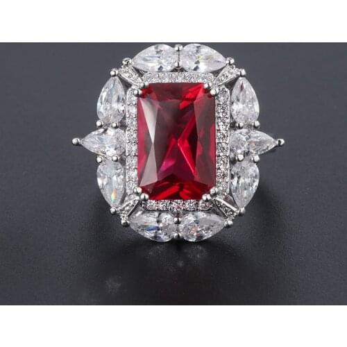 Funmode Charm Ring Red Green Cubic Zircon Wedding Party Ring For Women Female Adjustable Ring anillos mujer Wholesale FR57