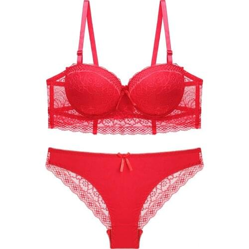 DKERT Sexy Women Bra and Panty Set Lace Underwear Half Cup Bra brief Set BC Cup Brassiere