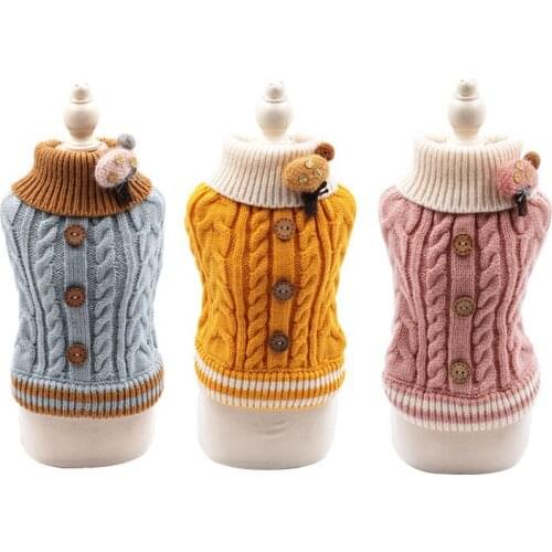 Hemp Flowers Buttons Comfortable Dog Sweater For Small Dog Winter Pet Clothing Puppy Pug Jacket Chihuahua Pet Dog Cat Clothes