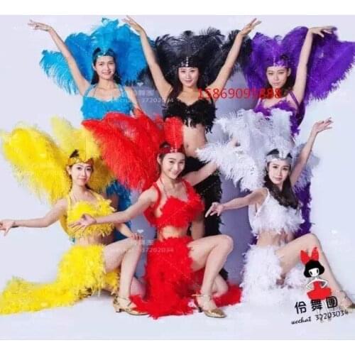 Red blue pink stage artificial feather dancer productivity sexy cabaret dance carnival dance clothes feather costumes for women