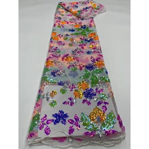 Colorful African Net Lace Fabric High Quality Heavy Sequines French Mesh Lace Fabric For Wedding Party Dress Sew M4892