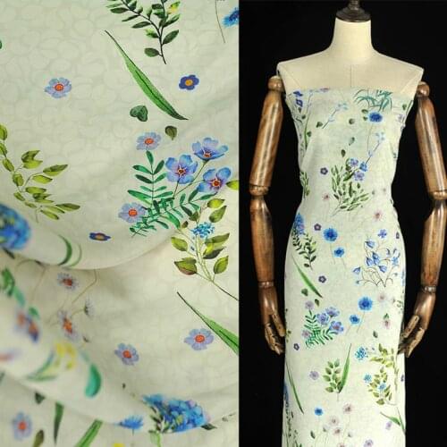 Natural 100% mulberry silk printed fabric cloth 114cm width 14mm crepe de chine anti-wrinkle shirt sewing fabric for dress