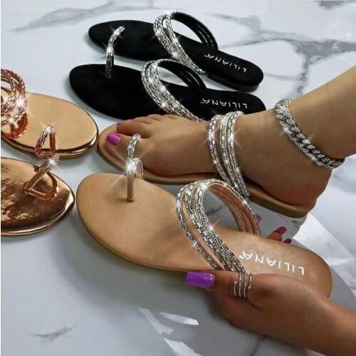 MHYONS 2021 New Summer New Womens Pinch Flash Drill Sandals Slippers Womens Fashion Wild Rhinestone Flip-flops