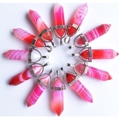 Wholesale 24pcs/lot high quality red Stripe onyx pillar shape point Chakra charms pendants for jewelry making free shipping