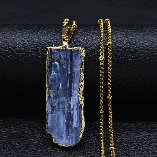 2021 Blue Natural Stone Stainless Steel Charm Necklaces Gold Color Necklace Women/Men Jewelry colgante piedra natural NY26S04