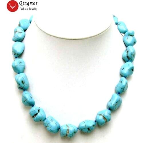 Qingmos 15-20mm BAROQUE Natural Light BLUE TURQUOISES NECKLACE for Women Genuine Stone Necklaces Natural 18" Chokers Jewelry