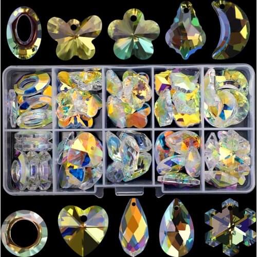 50Pcs/Box Top Quality Shiny AB Austria Glass Heart Bead Crystal Teardrop Pendant for Jewelry Making DIY Charm Earings Necklace