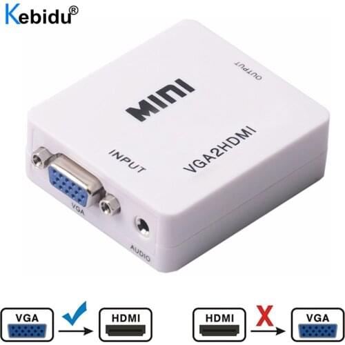 Kebidu Portable Mini VGA to HDMI-compatible Converter VGA2HDMI Video Box Audio Adapter 1080P For Notebook PC HDTV Projector TV