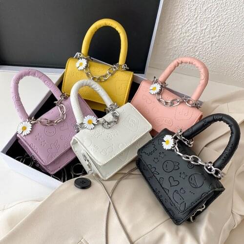 Casual Women Chain Crossbody Bags Daisy Trunk Totes Bag Cartoon PU Leather Solid Shoulder Messenger Handbag Purse