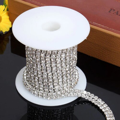 Factory sales 3mm silver base encryption Double row Rhinestone Chain Crystal glass DIY Apparel accessories