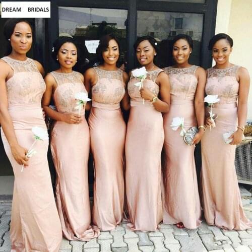 Plus Size Country African Mermaid Bridesmaids Dresses 2018 Illusion Lace Appliques Arabic Cheap Maid of Honors Wedding Guest