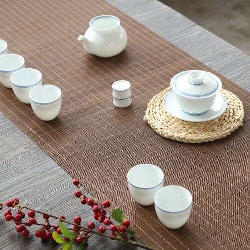 Hand-painted ceramic Kung Fu tea set with double-line hood high white porcelain tea set gift set wholesale custom LOGO