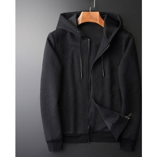21C Jacquard Solid Color Sweatshirt Male Luxury Zipper Hooded Sweatshirt Men Spring And Autumn Slim Fit Mens Hoodies 4XL