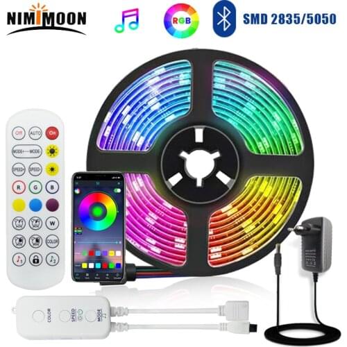 LED Strip Light RGB SMD 5050 2835 LED Tape 5M Waterproof LED Flexible strip diode lighting Ribbon controller DC 12V Adapter set