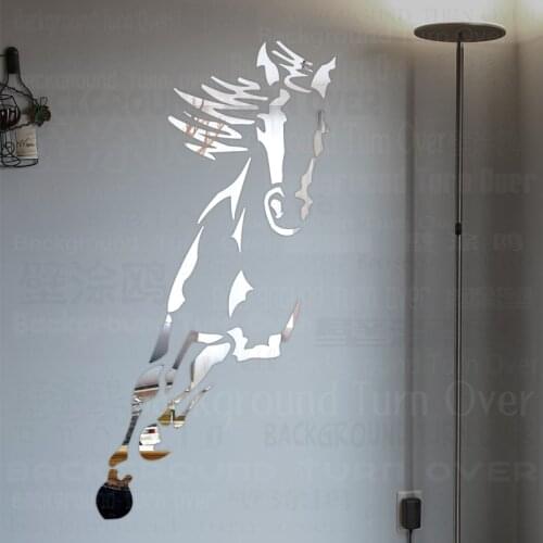 Mirror Stickers Sticker Bathroom Room Decoration 3D Long Full Body Wall Mirrored Adhesive Horse Calligraphy Galloping R073