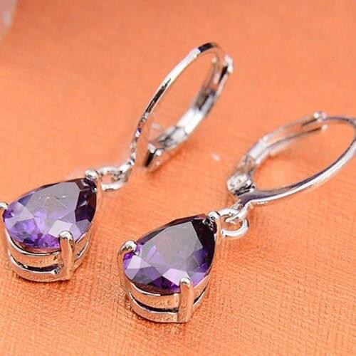 Elegant Purple AAA Zircon Drop Earings Silver Dangle Earrings for Women Fashion Jewelry Wedding Engagement Statement Brincos