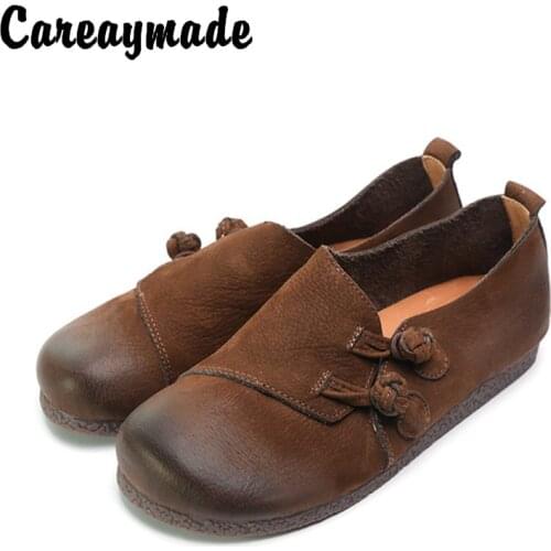 Careaymade-Pure Handicraft and Artistic Forest Series Soft Leather Retro Button Leisure Flat Bottom Lazy GirlsSingle Shoes