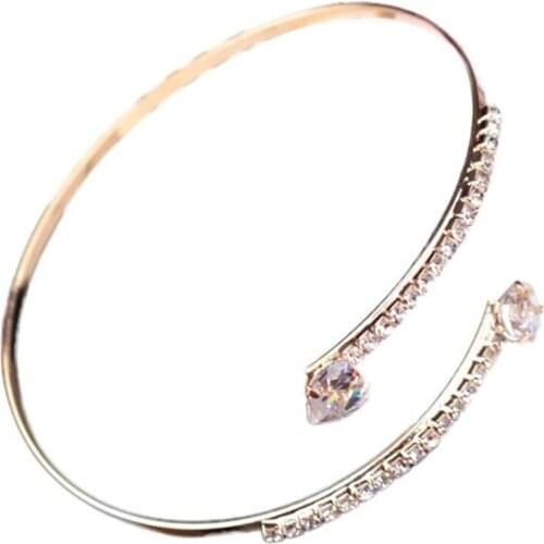 Heart-Shaped Open Bracelet Women Rhinestone Cuff Bracelet Wide Party Bracelet Accessories