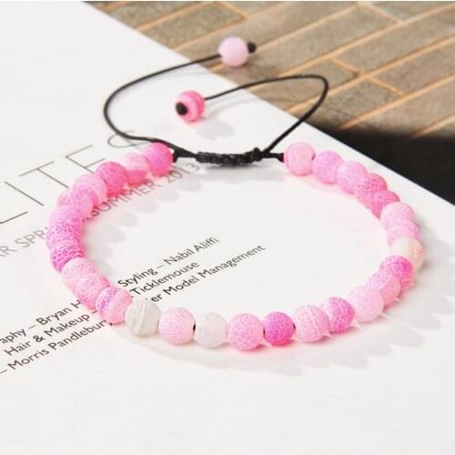 Fashion 6mm Colored Weathered Agate Stone Beads Bracelet Women Natural Gem Stone Beaded Braided Bracelet Women Lucky Jewlery
