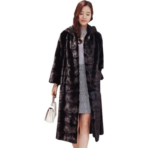 S-6XL New Fashion Imitation Mink Fur Coat Long Knee-high Female Clothing Winter Women Overcoat