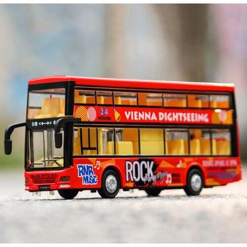 1/50 Diecast double Bus Pull back Car Model with Music Light Toy for kids model gifts