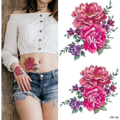 1sheet new Sexy Flowers Temporary Tattoo Sticker Rose Peony lotus Peach Design Tattoo Women Waterproof Body Hand Art Fake Tatoo