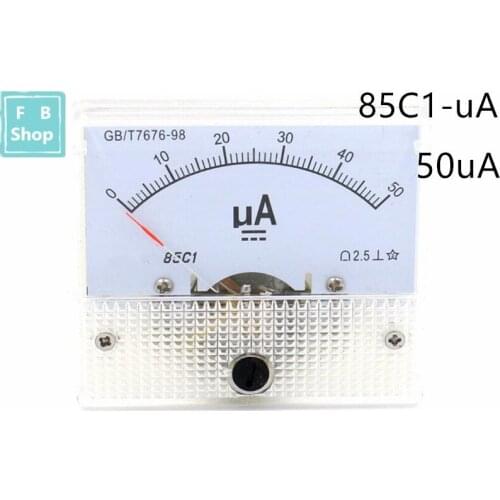 1PCS 85C1-uA 50uA DC Analog Pointer Current Meter Panel AMP Gauge Current Mechanical Ammeters