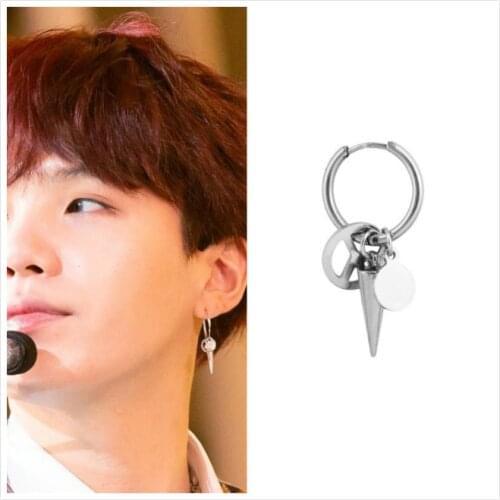 1 pc Kpop Suga Same Stud Earrings Punk Antiwar Symbol Earrings men unisex Stainless Steel jewelry Bangtan boys Fans cool