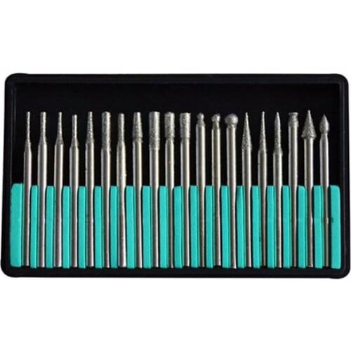 HSS 20Pcs 3mm Shank Grinding Cutting Head Drill Bits Set Diamond Rotary Carving Polishing Tool Conical Ball Grinding Head