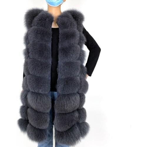 2021 Natural Real Fox Fur Vest Natural Fur Coat Female Coats 7XL Vest Waistcoat Long Fur Coats Real Fur Coat Fox Vest Jacket
