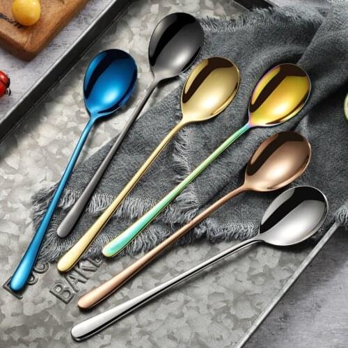 304 Stainless Steel Long Handle Household Cute Korean Spoon Adult Dinner Spoon Gold Plated