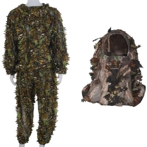 3D Leaf Adults Ghillie Suit Woodland Camo with Camouflage Face Mask 3D Leaf Stereo Turkey Hunting Mask