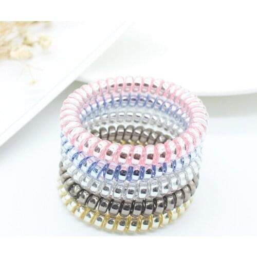 5pcs Women Colorful Elastic Plastic Rubber Telephone Cord Wire Hair Ties Coil Scrunchies Hair Ring Band Accessories QY123024