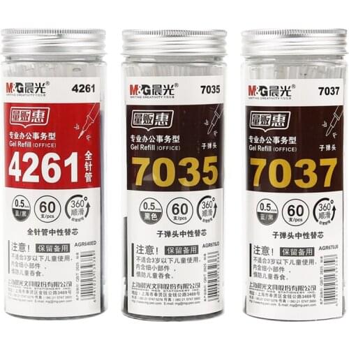 60PCS M&G Gel Pen Refill Bullet 0.5mm Student Office Gel Pen Refill Blue Black Mix AGR670J6