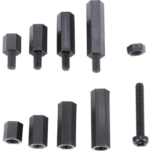 88 Pcs M3 Nylon Hex Spacers Screw Nut Stand-Off Assortment Kit Black