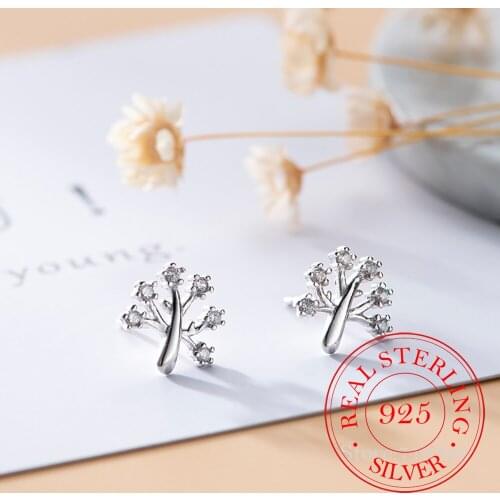 925 Sterling Silver Crystal Tree Stud Earrings For Women Wedding Gift Female pendientes mujer moda
